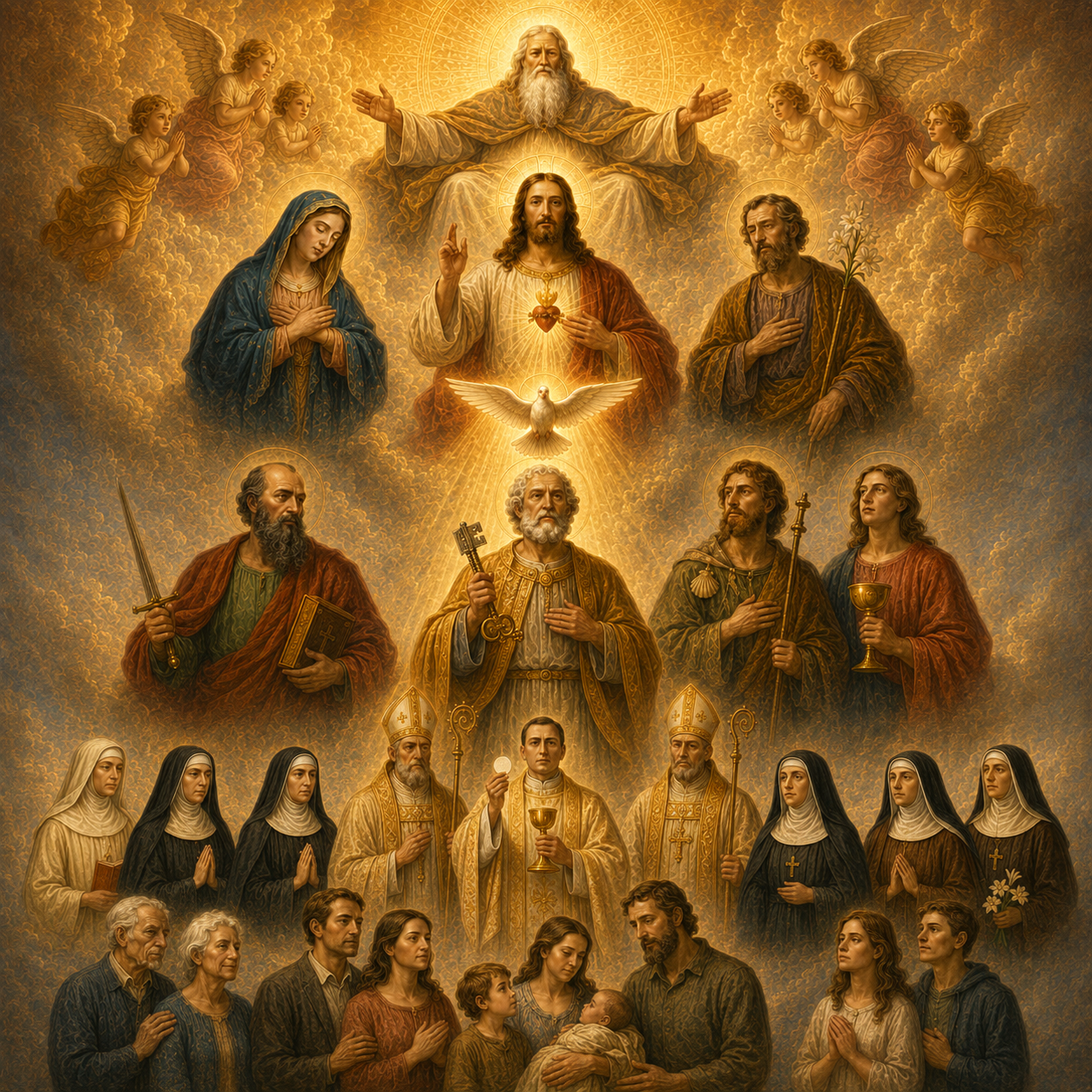 Full-color heavenly assembly artwork for the Twenty-first Sunday in Ordinary Time.